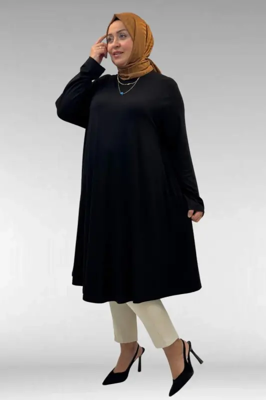 28016 Plus Size Mevlana Jersey Tunic - Black - BÜYÜKBEDENIZ