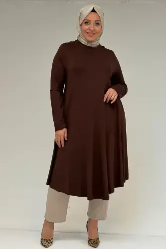 28016 Plus Size Mevlana Knitted Tunic - Brown - 1