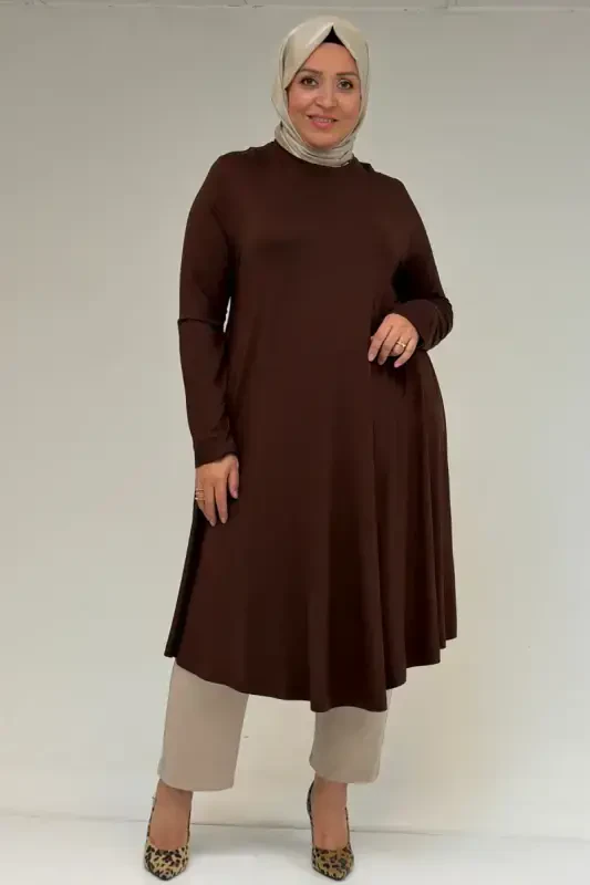 28016 Plus Size Mevlana Knitted Tunic - Brown - BÜYÜKBEDENIZ