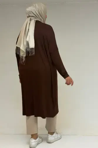 28092 Plus Size Drop Shoulder Knitted Tunic - Brown - 3