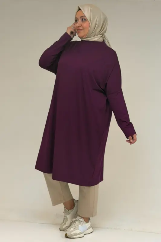 28092 Plus Size Drop Shoulder Knitted Tunic - Burgundy - BÜYÜKBEDENIZ