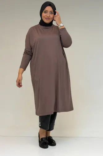 28092 Plus Size Drop Shoulder Knitted Tunic- Mink - 1