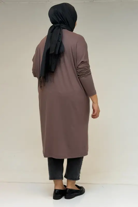 28092 Plus Size Drop Shoulder Knitted Tunic- Mink - 3