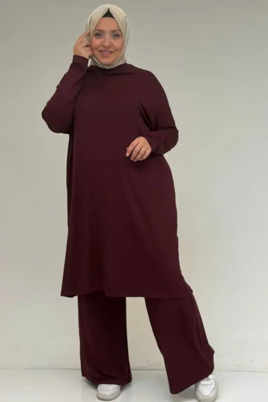 28092 Plus Size Drop Shoulder Knitted Tunic - Plum - 1