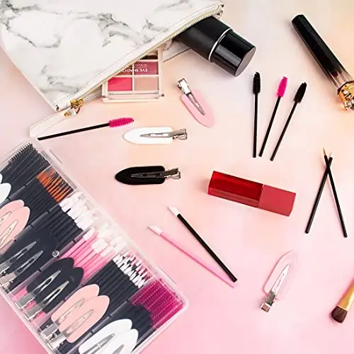 281Pieces Disposable Makeup Tools Kit Includes Stainless Steel Makeup Mixing Palette with Spatula Plastic Organizer Box Hair Clips Eyeliner Brushes Mascara Wands and Lipstick Applicators Lip Wands - 6