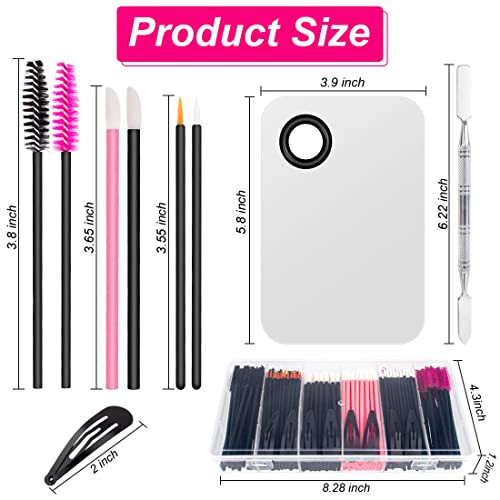 281Pieces Disposable Makeup Tools Kit Includes Stainless Steel Makeup Mixing Palette with Spatula Plastic Organizer Box Hair Clips Eyeliner Brushes Mascara Wands and Lipstick Applicators Lip Wands - 2