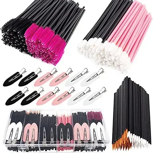 281Pieces Disposable Makeup Tools Kit Includes Stainless Steel Makeup Mixing Palette with Spatula Plastic Organizer Box Hair Clips Eyeliner Brushes Mascara Wands and Lipstick Applicators Lip Wands - 1