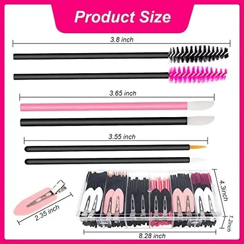 281Pieces Disposable Makeup Tools Kit Includes Stainless Steel Makeup Mixing Palette with Spatula Plastic Organizer Box Hair Clips Eyeliner Brushes Mascara Wands and Lipstick Applicators Lip Wands - Rolybag (1)