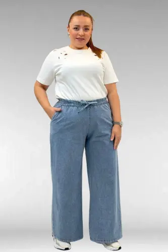 29000 Büyük Beden Bol Paça Kot Pantolon - Mavi - 1