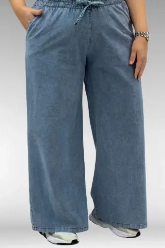 29000 Büyük Beden Bol Paça Kot Pantolon - Mavi - 3