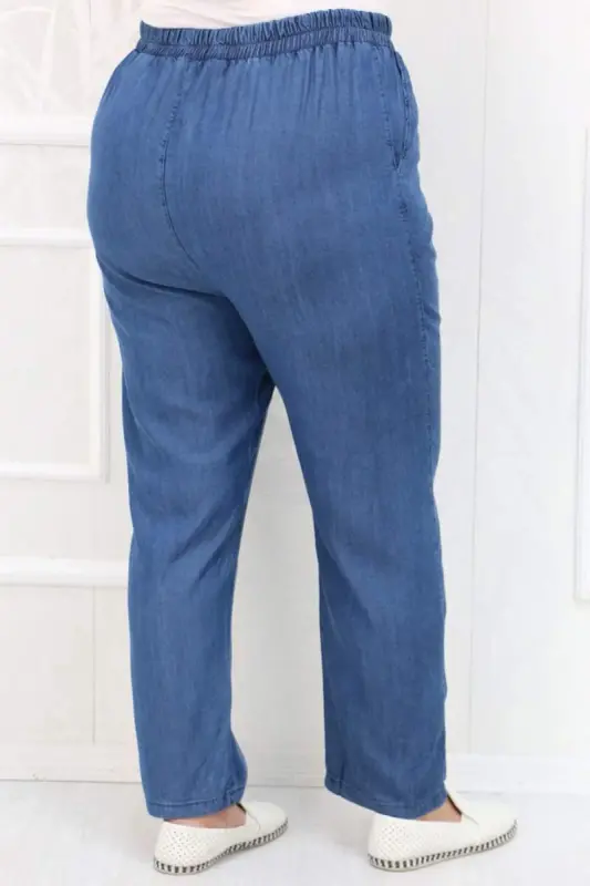 29001 Büyük Beden Dar Paça Kot Pantolon-Koyu Mavi - 3