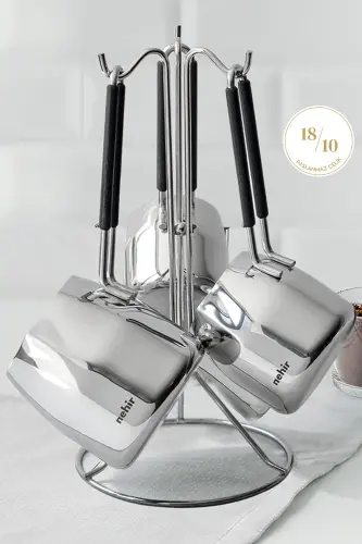 29015 Modern Askı Standlı 4 Parça Çelik Cezve Seti - 5