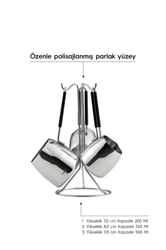 Modern 4 Parça Standlı Paslanmaz Çelik Cezve Seti - NEHIR (1)