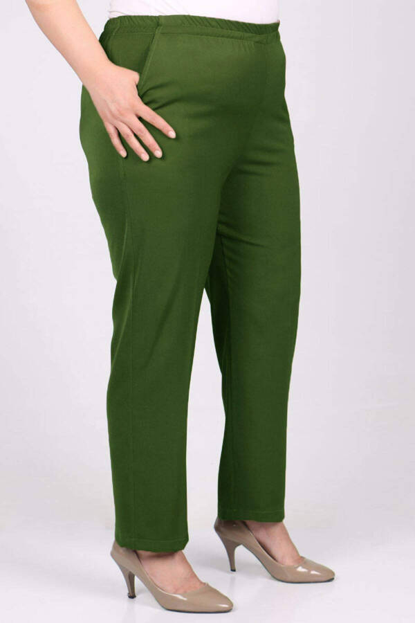 29020 Plus Size Elastic Waist Wide Leg Trousers - Khaki - 1