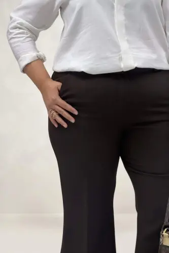 29031 Büyük Beden İspanyol Paça Pantolon - Kahve - BÜYÜKBEDENIZ (1)