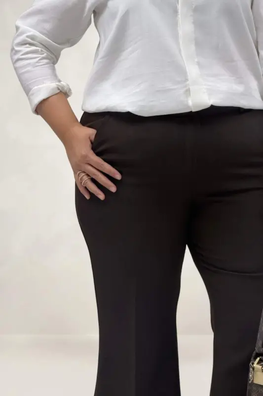 29031 Büyük Beden İspanyol Paça Pantolon - Kahve - 2