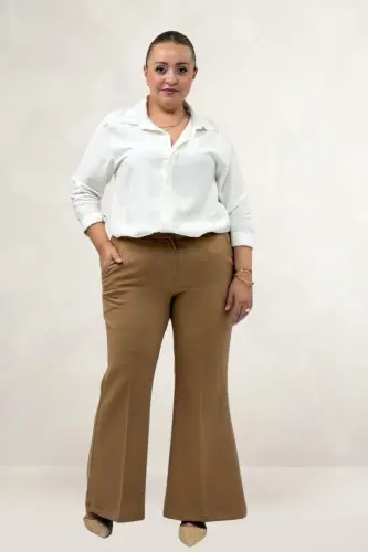 29031 Büyük Beden İspanyol Paça Pantolon - Taba - 1