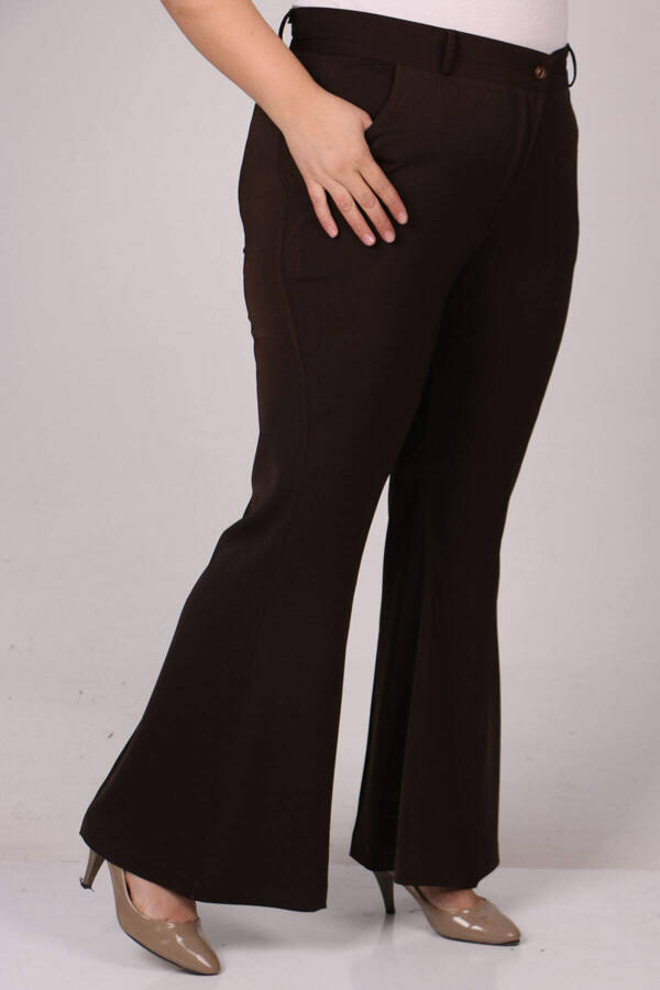 29031 Plus Size Wide Leg Pants - Brown - 3