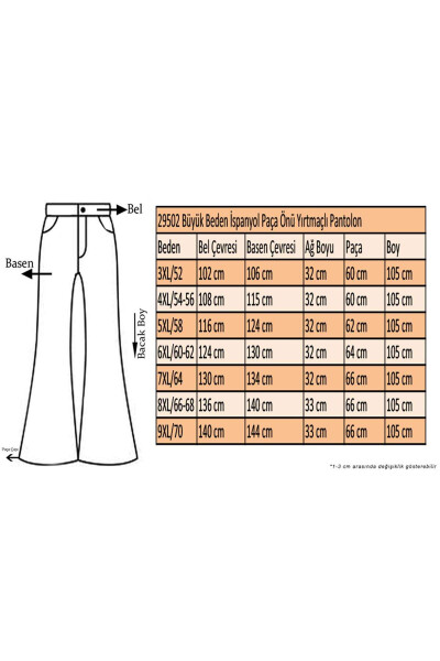 29502 Büyük Beden İspanyol Paça Önü Yırtmaçlı Pantolon - Bordo - 2