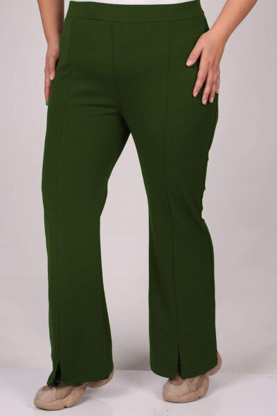 29502 Plus Size Spanish Wide Leg Front Slit Pants - Khaki - 1