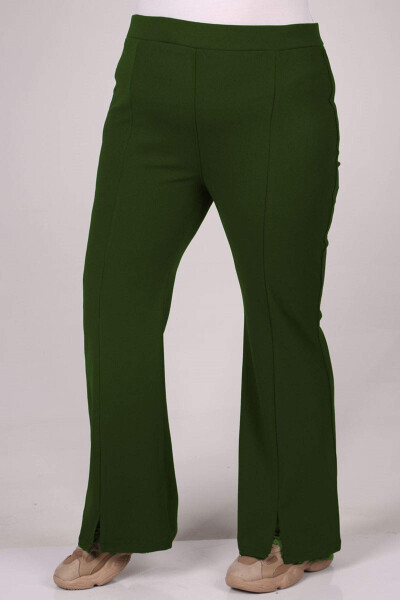 29502 Plus Size Spanish Wide Leg Front Slit Pants - Khaki - 3