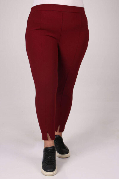 29503 Plus Size Front Split Scuba Leggings - Burgundy - 1