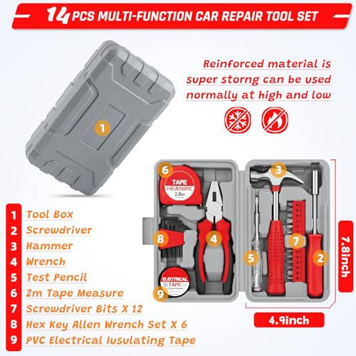 298PCS Roadside Emergency Car Kit- Car Emergency Kit with Jumper Cables, Roadside Emergency Kit for Vehicles, Emergency Car Kit, Car Safety Kits, Gloves, Tow Strap, Tool Kit, Reflective Warning Triangle - 2