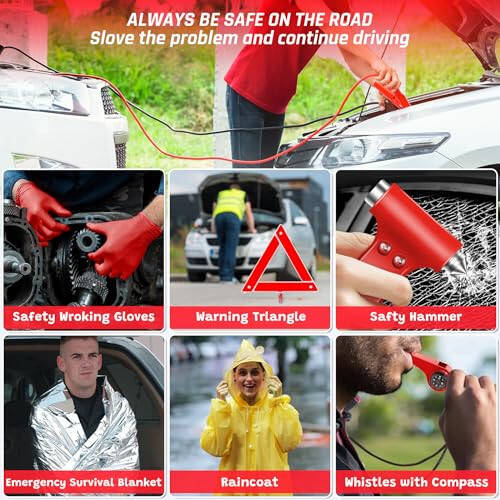 298PCS Roadside Emergency Car Kit- Car Emergency Kit with Jumper Cables, Roadside Emergency Kit for Vehicles, Emergency Car Kit, Car Safety Kits, Gloves, Tow Strap, Tool Kit, Reflective Warning Triangle - 4