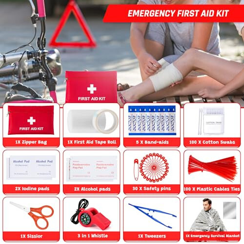 298PCS Roadside Emergency Car Kit- Car Emergency Kit with Jumper Cables, Roadside Emergency Kit for Vehicles, Emergency Car Kit, Car Safety Kits, Gloves, Tow Strap, Tool Kit, Reflective Warning Triangle - 5
