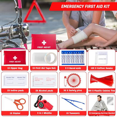 298PCS Roadside Emergency Car Kit- Car Emergency Kit with Jumper Cables, Roadside Emergency Kit for Vehicles, Emergency Car Kit, Car Safety Kits, Gloves, Tow Strap, Tool Kit, Reflective Warning Triangle - 5