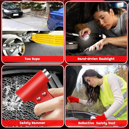 298PCS Roadside Emergency Car Kit- Car Emergency Kit with Jumper Cables, Roadside Emergency Kit for Vehicles, Emergency Car Kit, Car Safety Kits, Gloves, Tow Strap, Tool Kit, Reflective Warning Triangle - 6