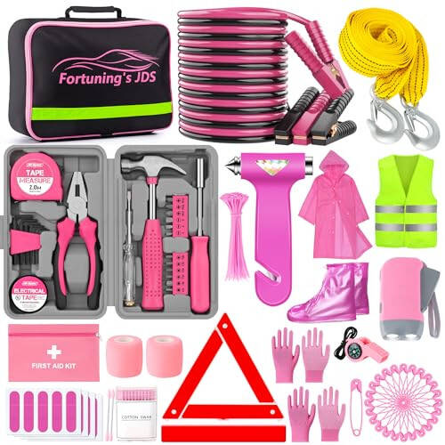298PCS Roadside Emergency Car Kit- Car Emergency Kit with Jumper Cables, Roadside Emergency Kit for Vehicles, Emergency Car Kit, Car Safety Kits, Gloves, Tow Strap, Tool Kit, Reflective Warning Triangle - 1