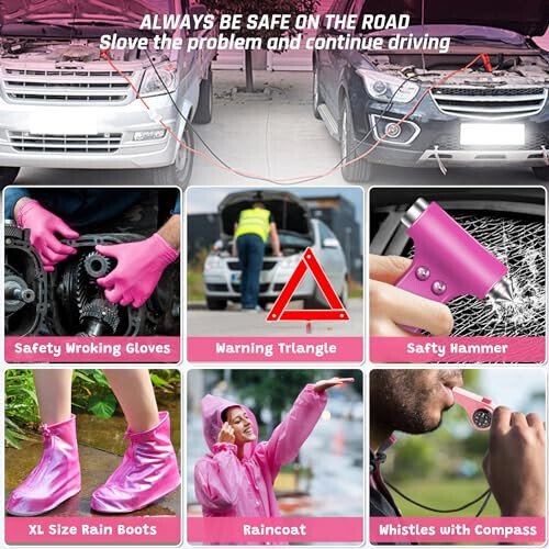 298PCS Roadside Emergency Car Kit- Car Emergency Kit with Jumper Cables, Roadside Emergency Kit for Vehicles, Emergency Car Kit, Car Safety Kits, Gloves, Tow Strap, Tool Kit, Reflective Warning Triangle - 5