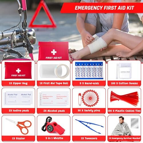 298PCS Roadside Emergency Car Kit- Car Emergency Kit with Jumper Cables, Roadside Emergency Kit for Vehicles, Emergency Car Kit, Car Safety Kits, Gloves,Tow Strap,Tool Kit,Reflective Warning Triangle - 5