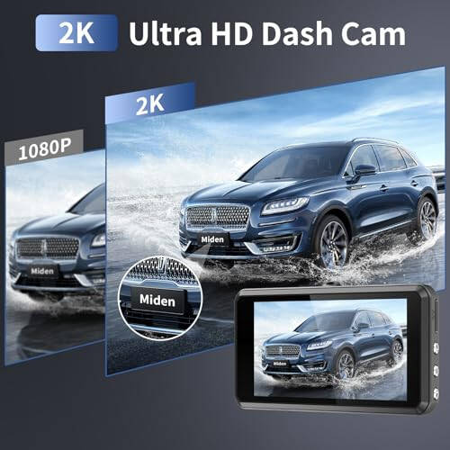 2K Çift Dash Kamera Araba İçin, Ücretsiz 64G SD Kart, FHD 2K+1080P Dash Cam Ön ve Arka, 3.2'' IPS Ekran, 176° Geniş Açı Dashcam, 24 Saat Park Gözetimi, G-Sensör, Döngü Kaydı, Gece Görüşü, WDR - 7