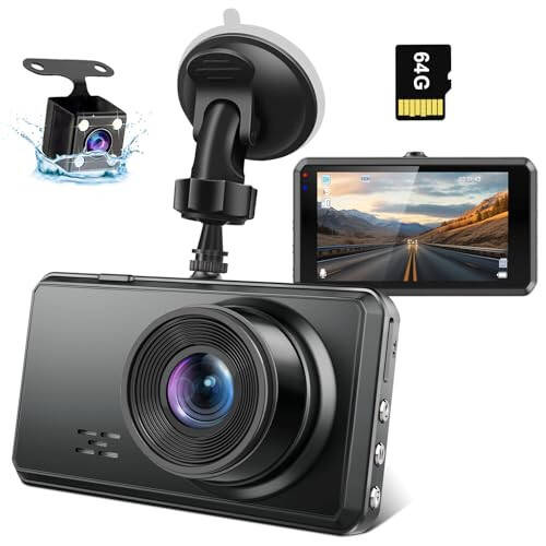 2K Dual Dash Camera for Cars, Free 64G SD Card, FHD 2K+1080P Dash Cam Front and Rear, 3.2'' IPS Screen, 176° Wide Angle Dashcam, 24H Parking Monitor, G-Sensor, Loop Recording, Night Vision, WDR - 1