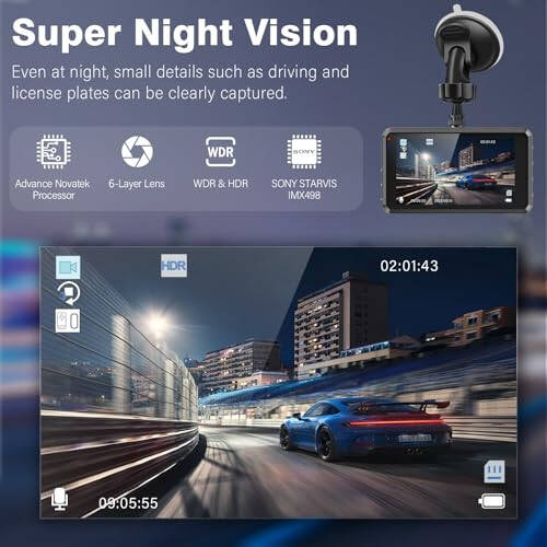 2K Dual Dash Camera for Cars, Free 64G SD Card, FHD 2K+1080P Dash Cam Front and Rear, 3.2'' IPS Screen, 176° Wide Angle Dashcam, 24H Parking Monitor, G-Sensor, Loop Recording, Night Vision, WDR - 3