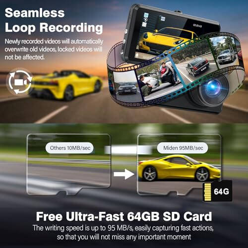 2K Dual Dash Camera for Cars, Free 64G SD Card, FHD 2K+1080P Dash Cam Front and Rear, 3.2'' IPS Screen, 176° Wide Angle Dashcam, 24H Parking Monitor, G-Sensor, Loop Recording, Night Vision, WDR - 4