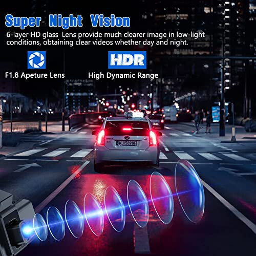 2K Oldingi Wi-Fi Dash Kamera Avtomobillar Uchun QHD 1440P Avtomobil Kamerasi Dashcam Avtomobillar Uchun Super Kechasi Ko'rish 170° Keng Burchak WDR Tsiklik Yozuv - 1