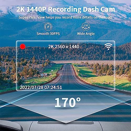 2K Oldingi Wi-Fi Dash Kamera Avtomobillar Uchun QHD 1440P Avtomobil Kamerasi Dashcam Avtomobillar Uchun Super Kechasi Ko'rish 170° Keng Burchak WDR Tsiklik Yozuv - 5