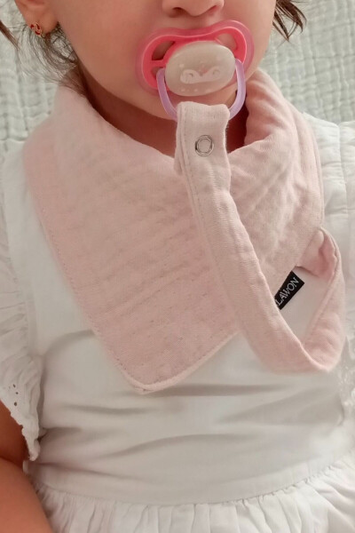 2'li %100 Pamuk 8 Katlı Müslin Emzik Askılıklı Kız Erkek Bebek Salya Ve Mama Önlüğü *Pembe*Beyaz - 3