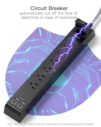2 Pack Surge Protector Power Strip, 6 Outlets 4 USB Charging Ports, 12Ft Braided Extension Cord, Slim Flat Plug, Wall Mount, Desk Accessories, Home Office Essentials - 6