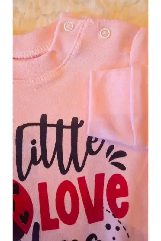 2’li Alt Üst Takım Yenidoğan Fitilli Organik Pamuk Kumaş 2’li Kız Erkek Bebek Takım-Yakalıkırmızıçiçek - 4