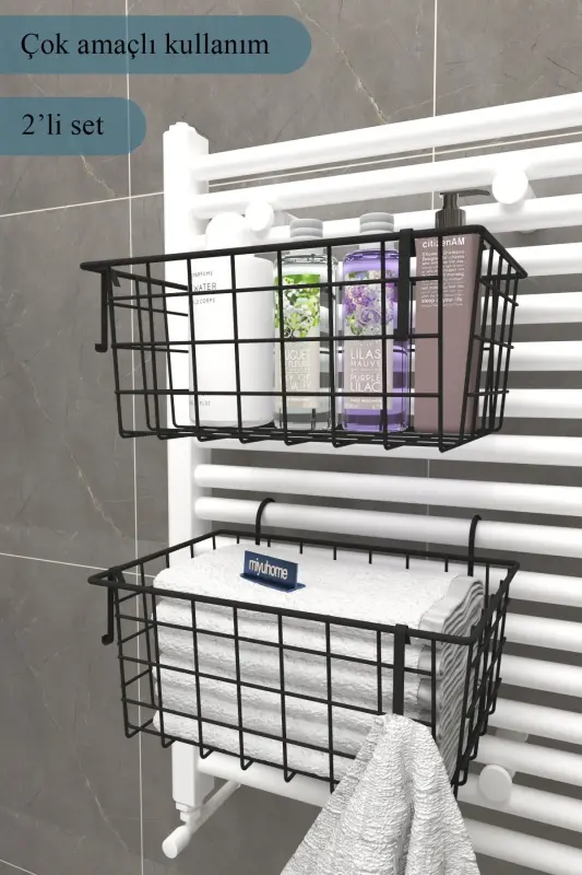 2'li Asılabilir Havlupan Düzenleyici Havluluk Banyo Düzenleyici Havlu Kurutma Asılabilir Havluluk-SİYAH - MONIEV