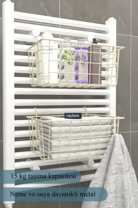 2'li Asılabilir Havlupan Düzenleyici Havluluk Banyo Düzenleyici Havlu Kurutma Asılabilir Havluluk-BEJ - 2