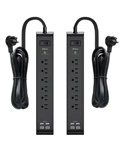 2 Pack Surge Protector Power Strip with 6 Outlets 4 USB Ports (2 USB C) 15-Foot Extension Cord Flat Plug 900 Joules 15A Circuit Breaker Wall Mount Desk USB Charging Station for Home Office - 1