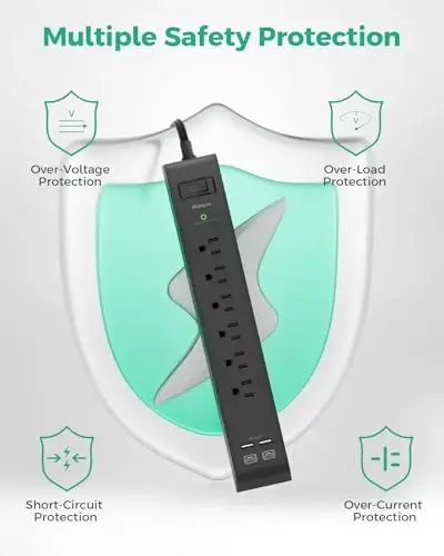 2 Pack Surge Protector Power Strip with 6 Outlets 4 USB Ports (2 USB C) 15-Foot Extension Cord Flat Plug 900 Joules 15A Circuit Breaker Wall Mount Desk USB Charging Station for Home Office - 6