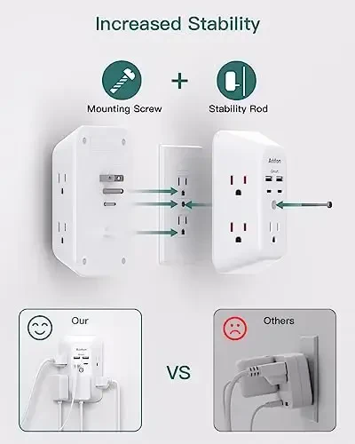 2 Pack Surge Protector Outlet Extender - Addtam 5-Outlet Splitter with 4 USB Wall Charger(2 USB-C Ports), Multi Plug Outlet Power Strip for Home, Dorm Room Essentials - 5