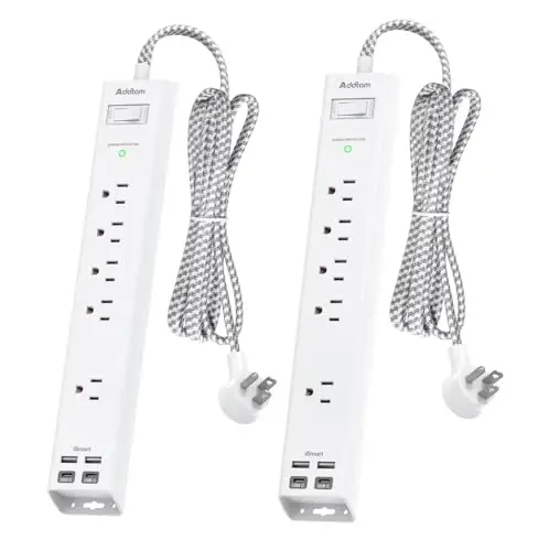 2 Pack Surge Protector Power Strip - 5 Widely Spaced Outlets 4 USB Ports, 5Ft Extension Cord, Flat Plug, Wall Mount Outlet Extender, Desk Charging Station for Home Office College Dorm Room Essentials - 1