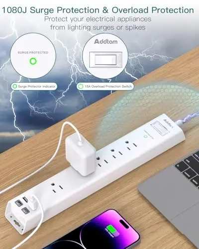 2 Pack Surge Protector Power Strip - 5 Widely Spaced Outlets 4 USB Ports, 5Ft Extension Cord, Flat Plug, Wall Mount Outlet Extender, Desk Charging Station for Home Office College Dorm Room Essentials - 4